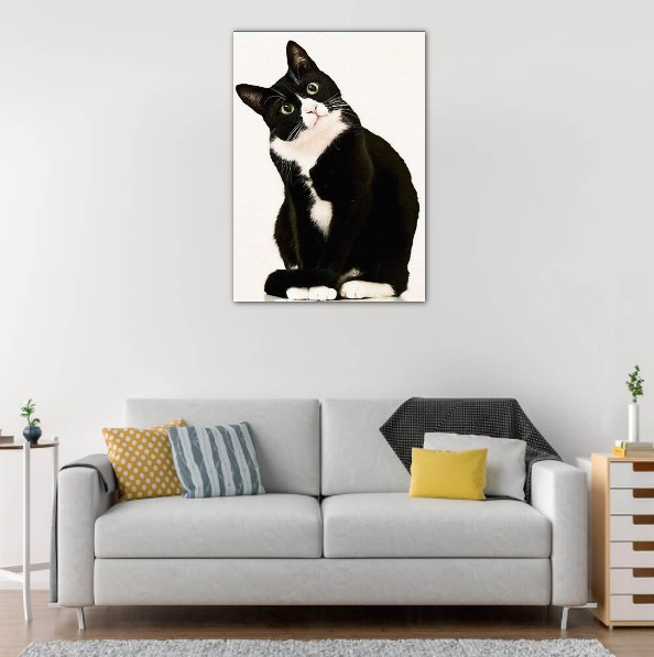 Śliczny czarno-biały kot z tego zgjęcia odnajdzie się zarówno na ścianie salonu, jak i sypialni czy pokoju dziecięcego. Jesteśmy pewni - zakochają się w nim wszyscy domownicy!